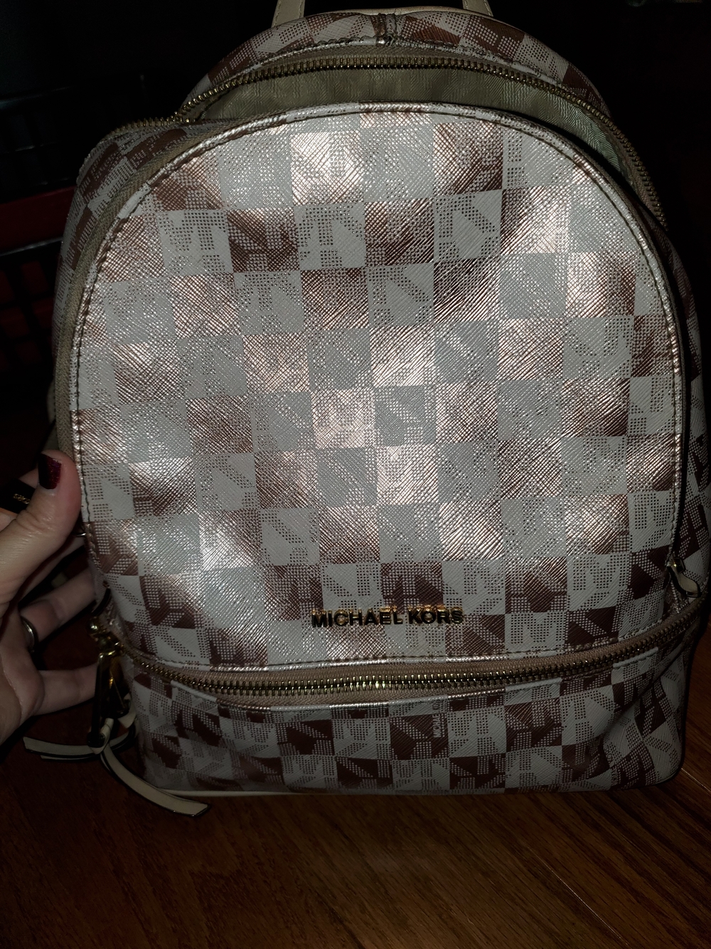 Michael Kors Rose Gold Signature Check Rhea Backpack- Read Description - Picture 3 of 10